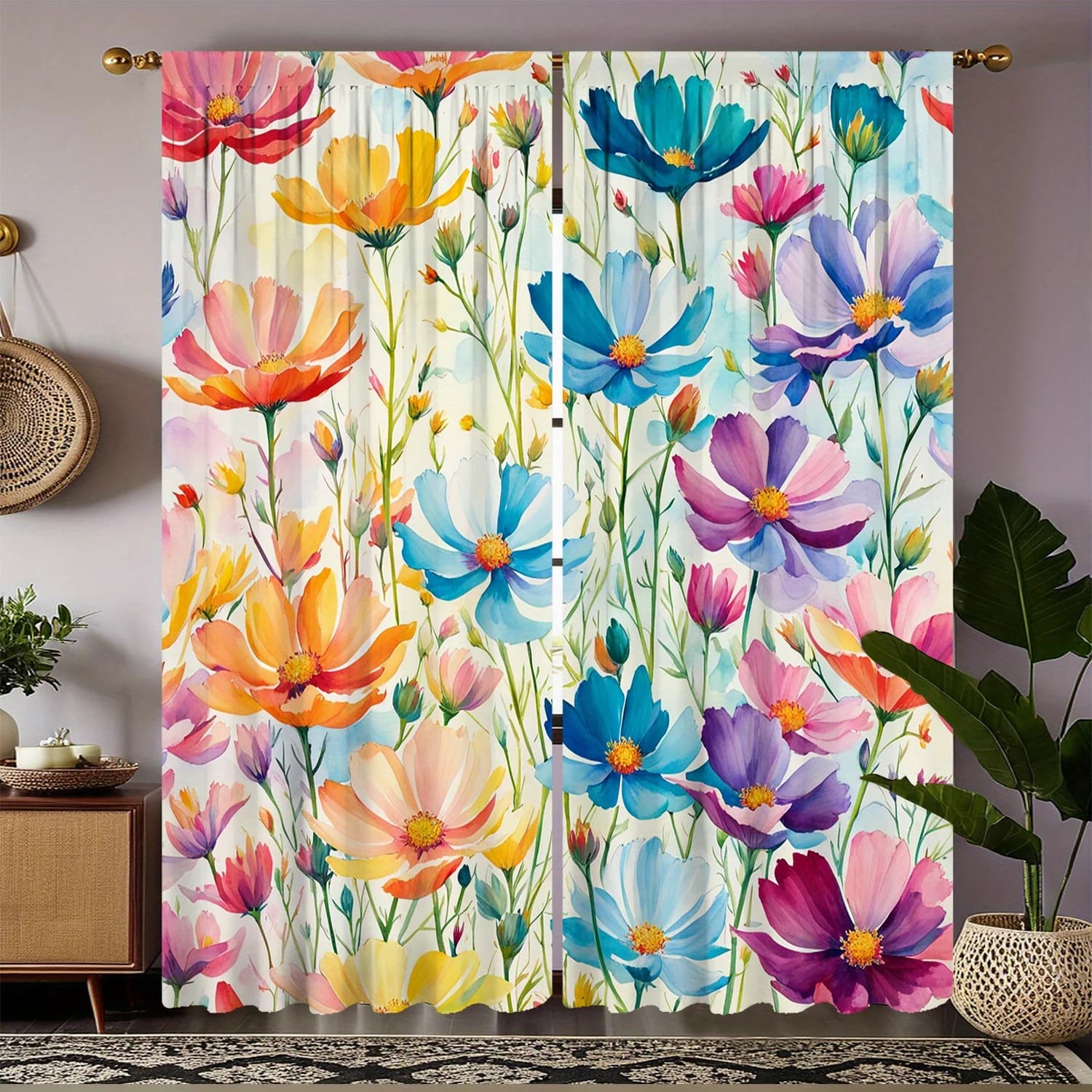 Tende Oscuranti con Stampa Artistica Floreale Colorata per Arredamento Casa, Tende Blackout con Tasca per Asta per Camera da Letto