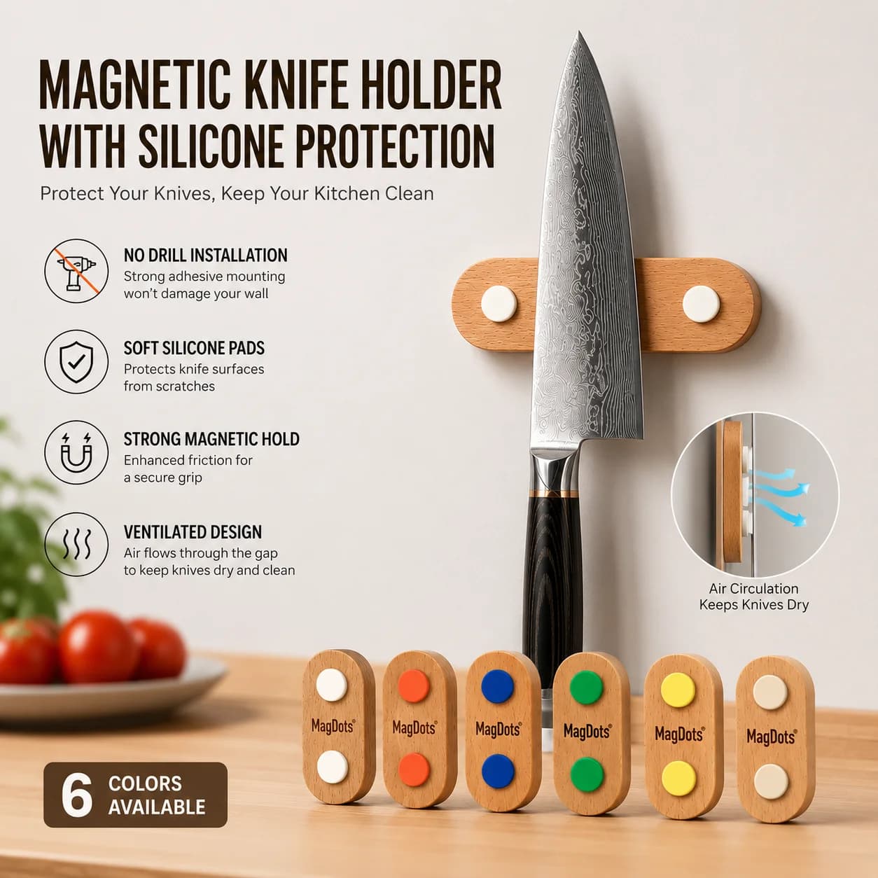 Silicone Magnetic Kitchen Knife Holder Oval Knife Rack / Multi-Function Wall-Mounted Storage Rack with Magnetic Strip