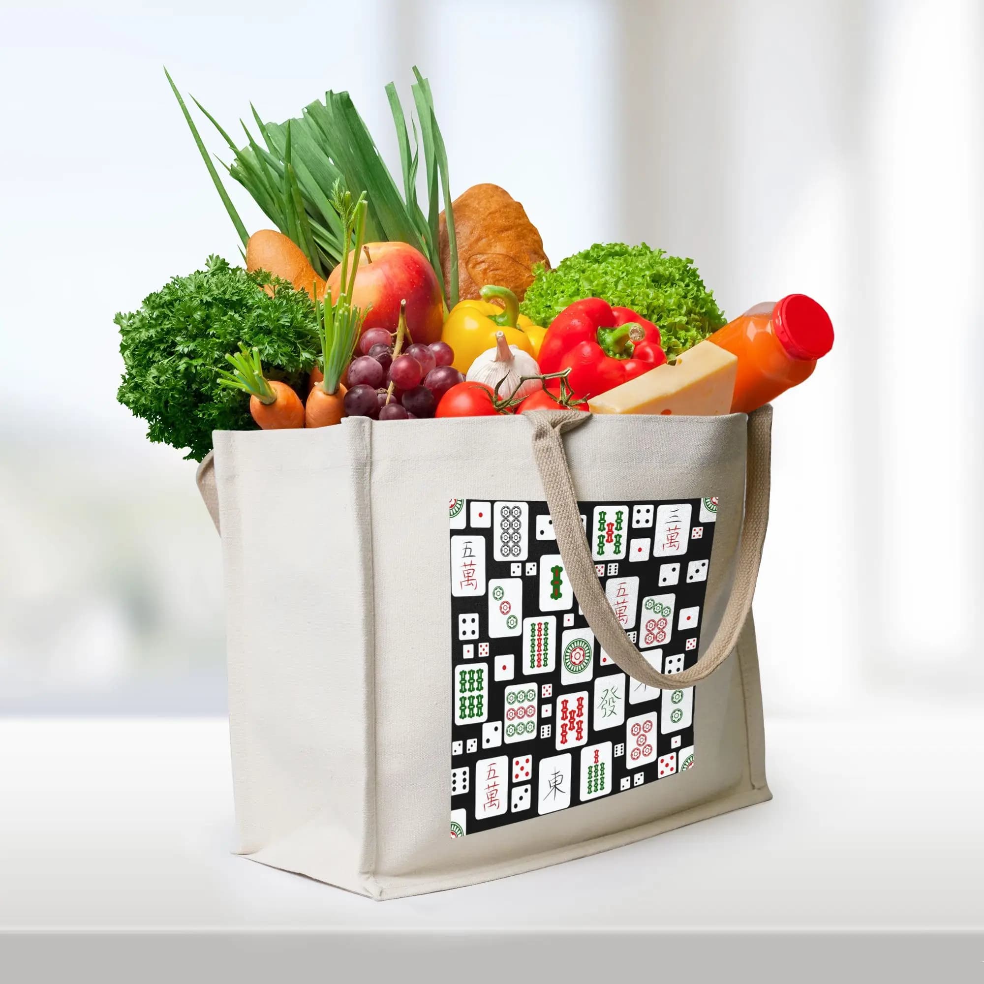 Borsa tote in tela con motivi Mahjong e dadi, Borsa a tracolla da donna, Borsa da viaggio