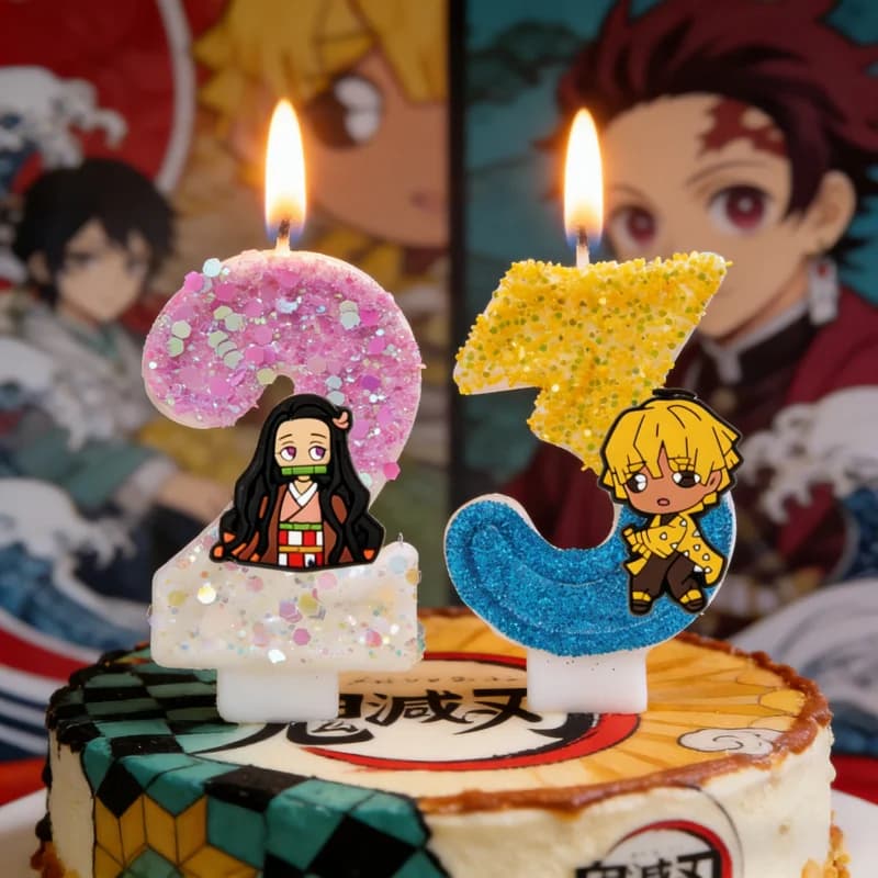Cool Demon Slayer Theme Kimetsu No Yaiba Candle Number 0-9 Candle Cake Decoration Birthday Party for Kids Baby Shower Gifts