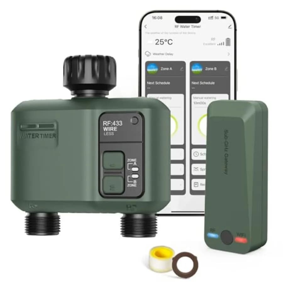 Timer WiFi per Irrigazione Giardino, Timer Intelligente per Irrigazione con Portata RF di 30 Metri, Sistema di Irrigazione Smart per Prato, Controller Irrigazione AP