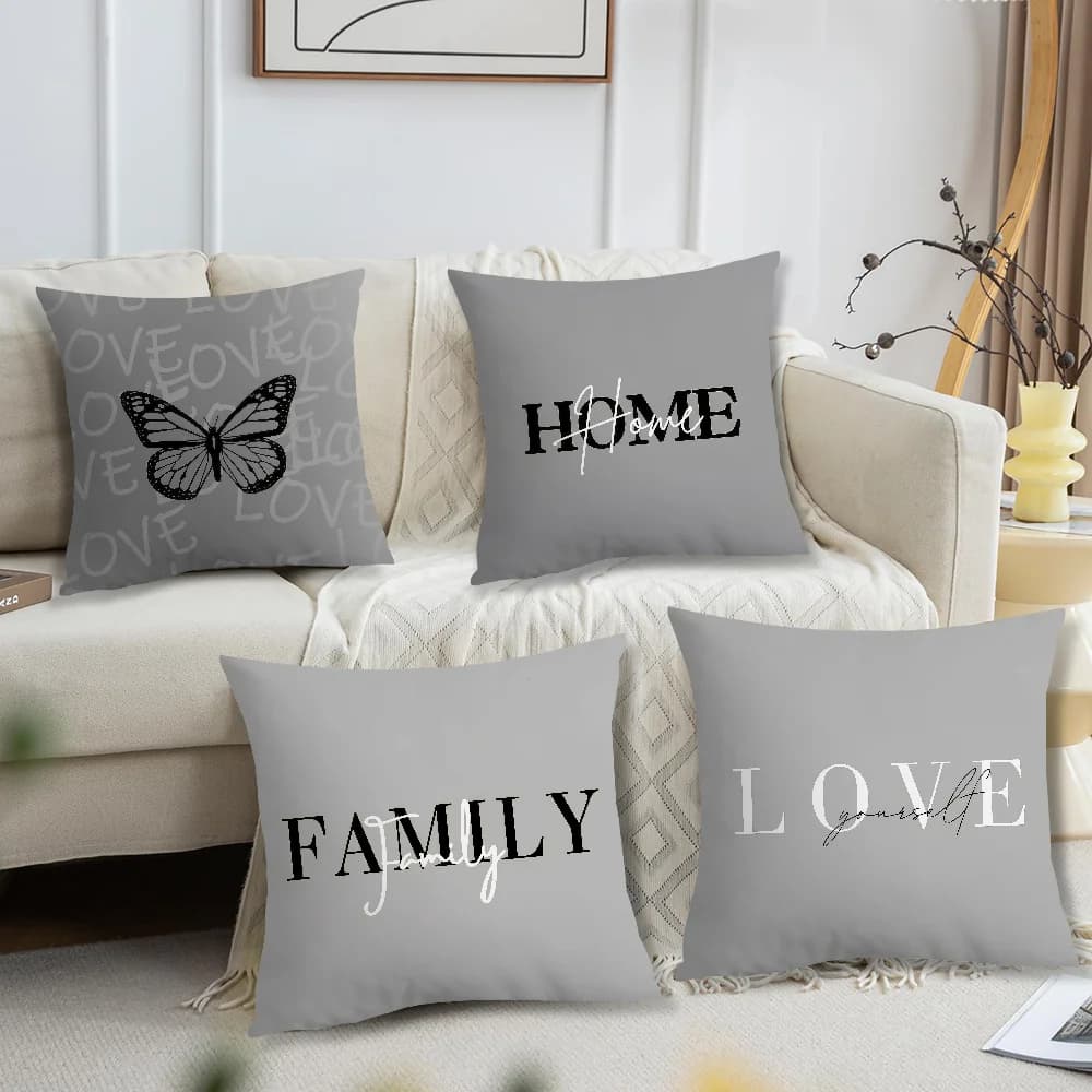 Fodera per cuscino morbida e confortevole con motivo floreale, bianca, per divano, soggiorno, ufficio, decorazioni per la casa, coperture protettive con geometria grigia