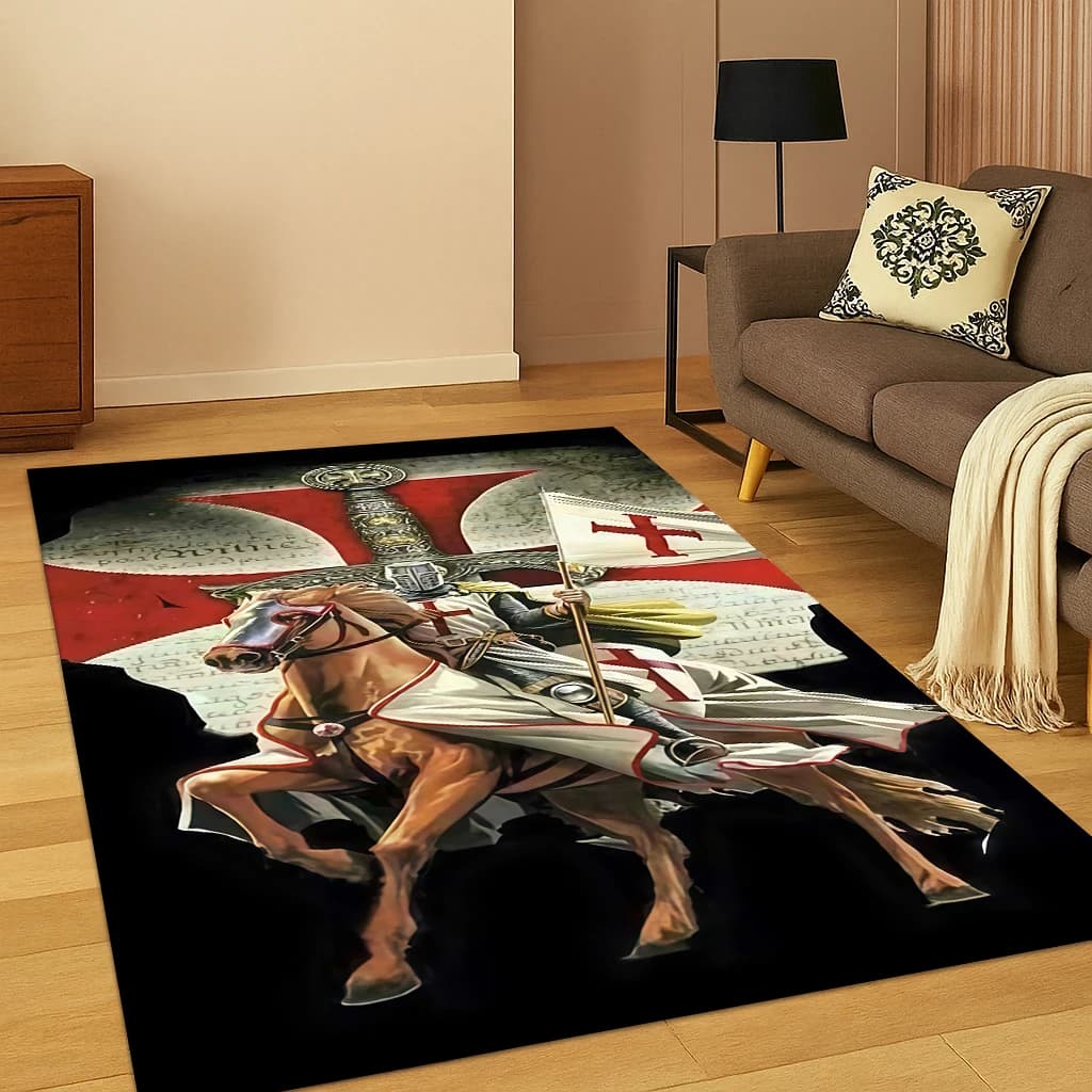 Crusaders Templari Black Knight Tappeto Tappetino per la casa Camera da letto Soggiorno Divano Zerbino Decorazione della cucina, Tappeto antiscivolo per giochi per bambini