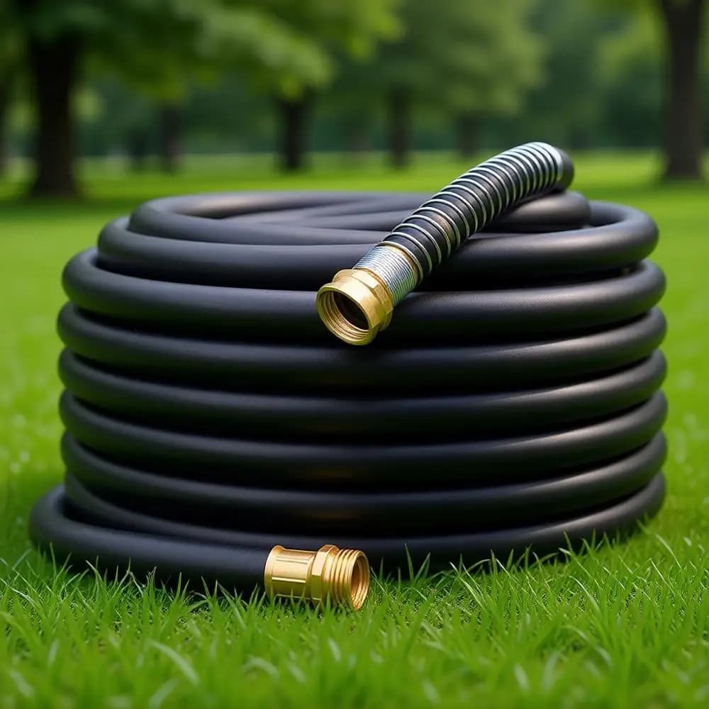 Garden pipe 90T x 5/8", Heavy rubber pipe, Five-layer water pipe, Male-female fittings, Maximum pressure 1000 PSI, Repair pressure 300 PSI