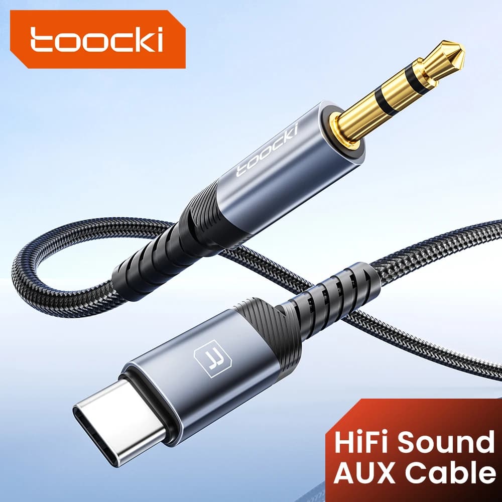 Toocki USB C/iP a Jack da 3,5 mm Cavo audio Adattatore Altoparlante Cuffia Tipo C Maschio a Maschio Cavo di prolunga AUX da 1 M per iPhone Xiaomi