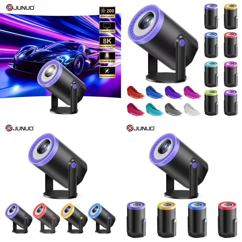 Proiettore tascabile portatile JUNUO 2026 per MINI TURN1 Android 13, schermo da 2 pollici, 200 ANSI lumen, 720P, mini home theater