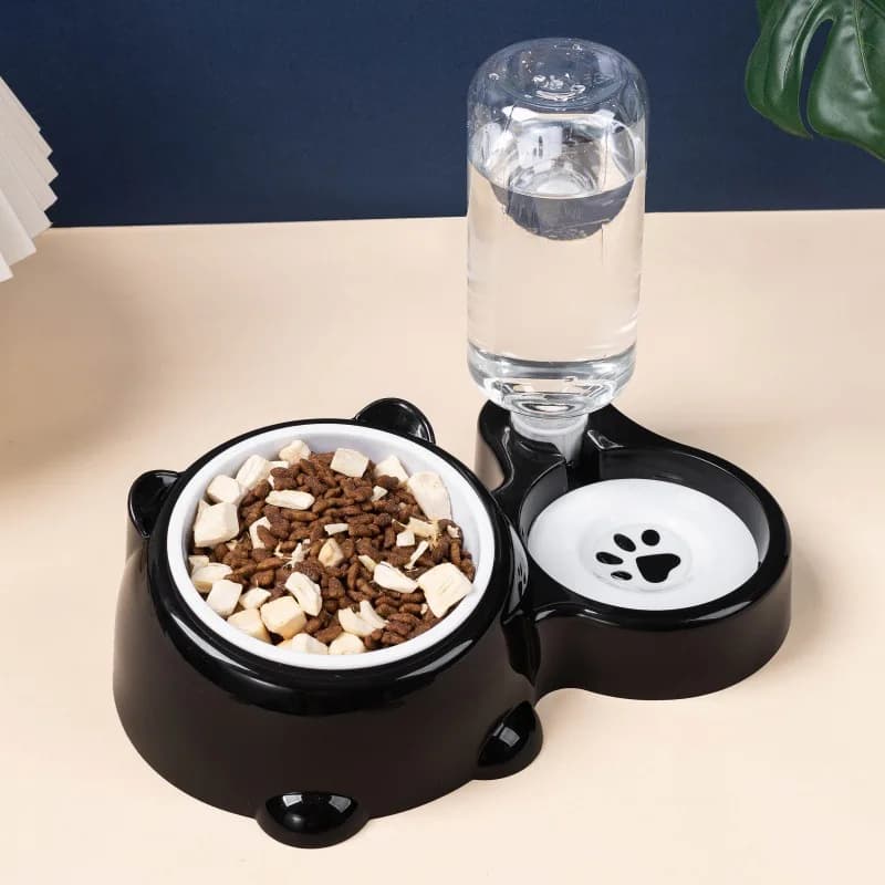 Ciotola per Animali Domestici 2-in-1 con Erogatore d'Acqua Automatico, Ciotola Rialzata e Inclinata per Cani e Gatti, Ciotola Anti-Soffocamento a Lenta Erogazione per Alimenti e Acqua