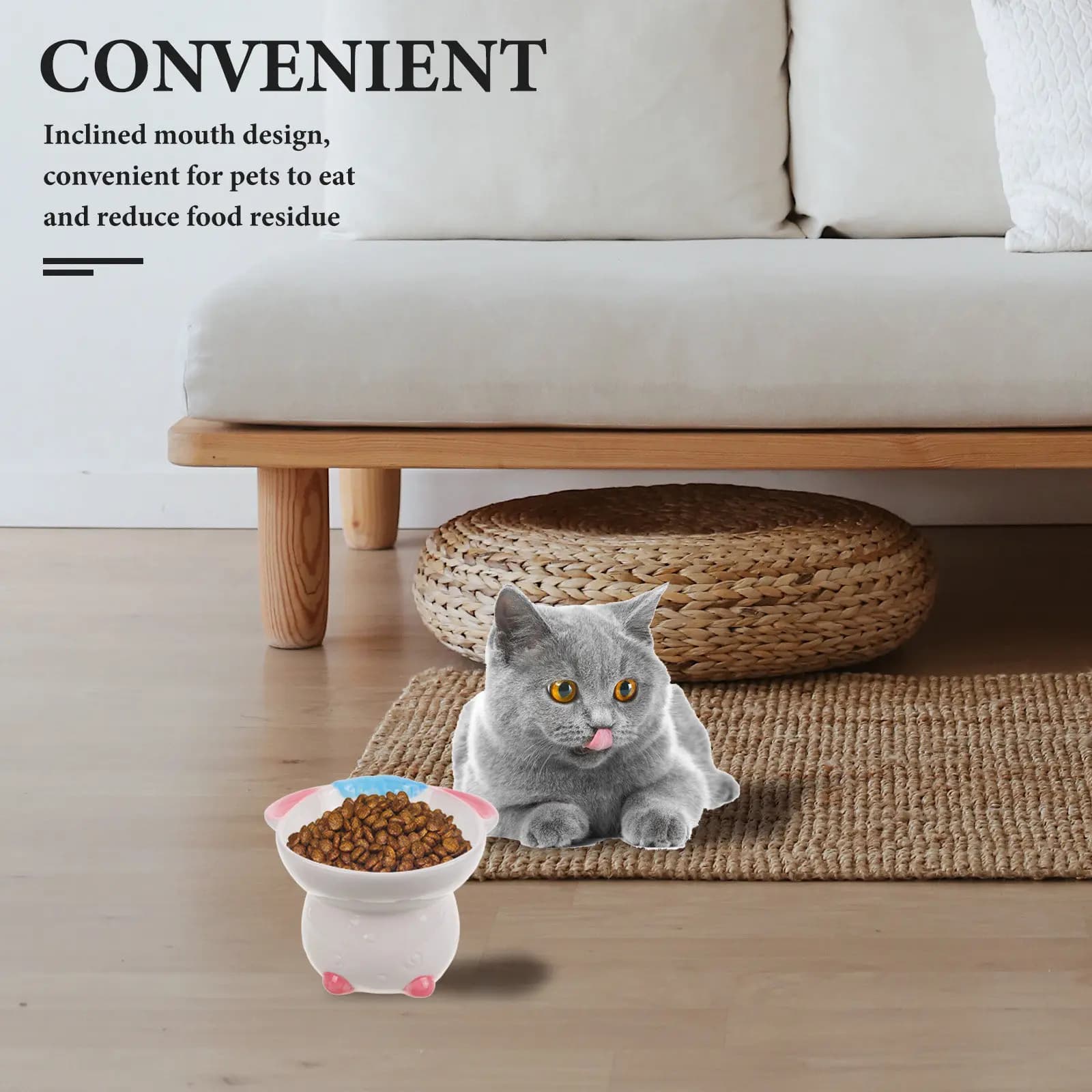 Ceramic Elevated Cat Bowl Ergonomic Raised Design Large Capacity Smooth Surface Pet Food and Water Bowl for Indoor Cats Dogs