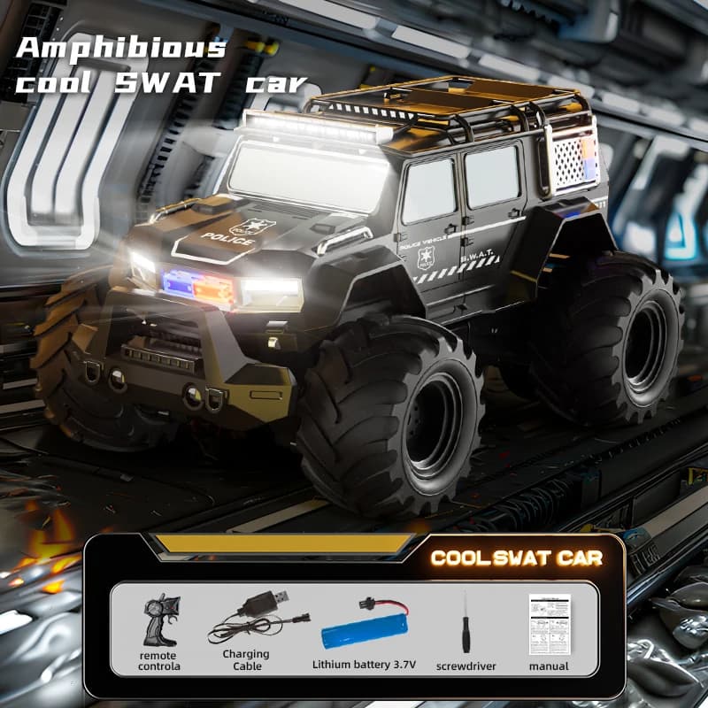 Auto della polizia RC Veicolo anfibio 2.4G 4WD Auto acrobatica Telecomando Fuoristrada Auto da arrampicata Giocattoli elettrici per bambini Regali per bambini