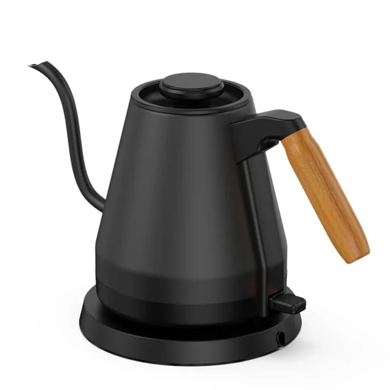 Bollitore elettrico da 800 ml Teiera a collo di cigno Preparazione a mano Caffettiera Fodera in acciaio inossidabile 304 Manico con venature del legno Bollitore a bocca snella