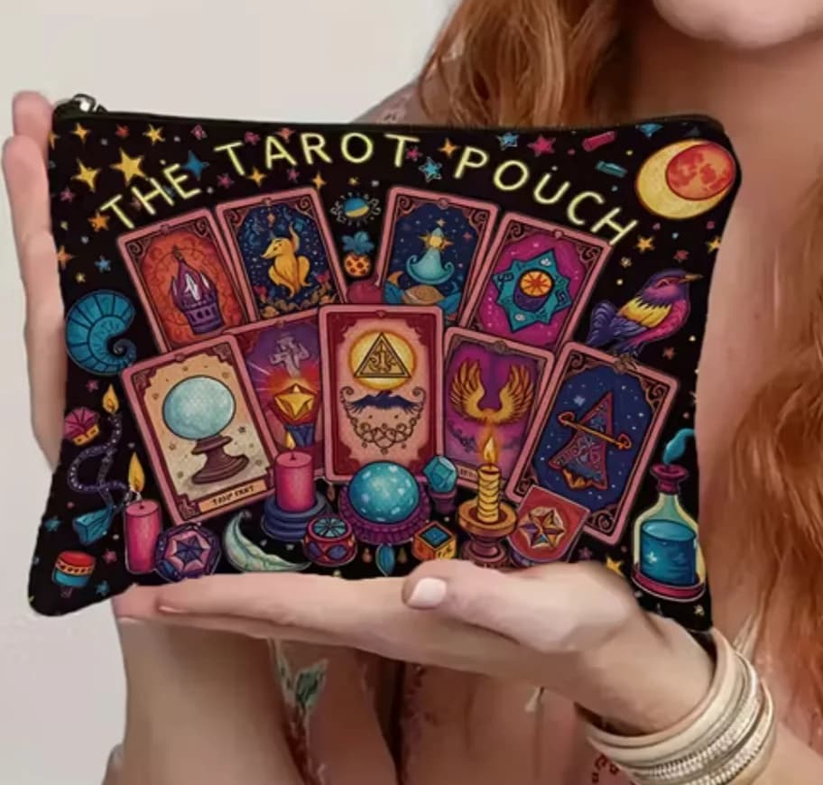 Elegante Borsa Organizer per Tarocchi e Astrologia, Pochette da Viaggio per Trucchi con Design Vivace di Carte dei Tarocchi, Nera, Regalo per Uomini e Donne