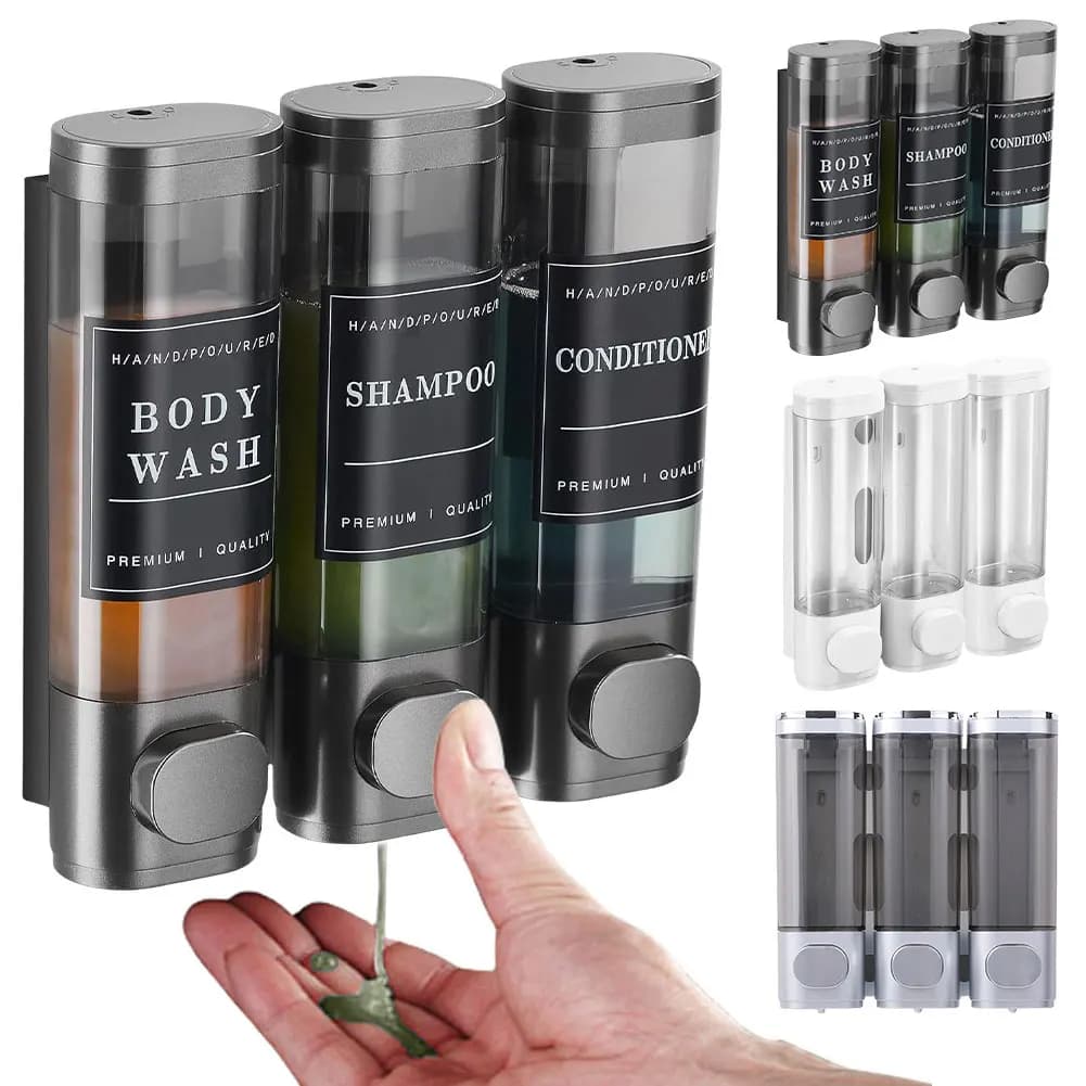 Dispenser per Shampoo e Balsamo Senza Foratura, Dispenser per Doccia a Parete per Bagno e Hotel