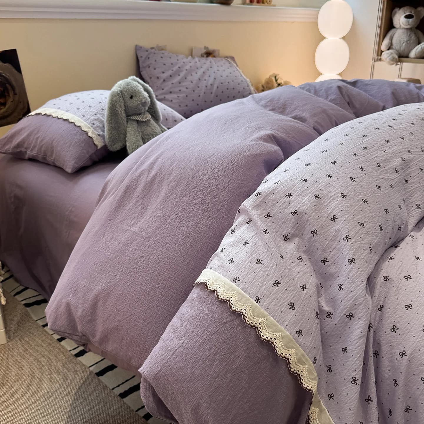 Set Copripiumino Floreale 4 Pezzi con Lenzuolo e Federe, Set Biancheria da Letto Coreana in Pizzo, Copripiumino Singolo, Matrimoniale, Queen Size