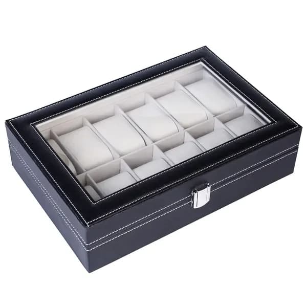 Stylish Leather Watches Display With 12 Parts Organizer for Men and Women, Jewellery Door, Portable Clock Holder