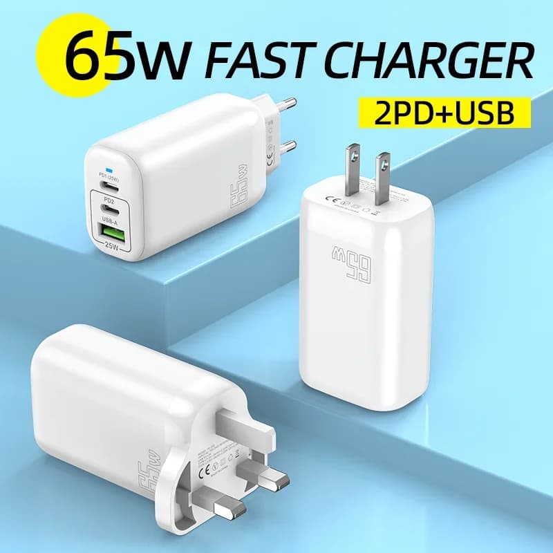 Caricatore USB PD da 65 W Ricarica rapida QC 3.0 Tipo C Adattatore per caricabatterie per telefono cellulare per Iphone 15 16 Pro Max Xiaomi Huawei Samsung OPPO