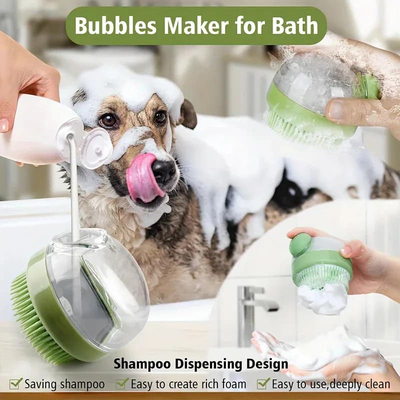 Spazzola da Bagno per Cani con Dispenser di Sapone, Strumento di Toelettatura e Massaggio per Cani, Gatti e Animali a Pelo Lungo, Spazzola in Silicone con Setole per Shampoo