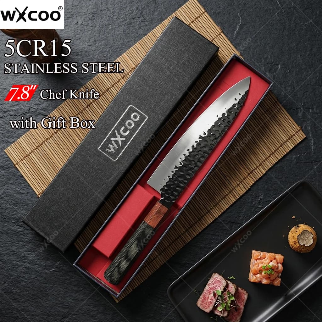 WXCOO Coltello da Chef Giapponese in Acciaio Inossidabile, Coltelli Professionali da Cucina, per Affettare Carne, Multiuso, Forgiato a Mano, Utensili da Cucina