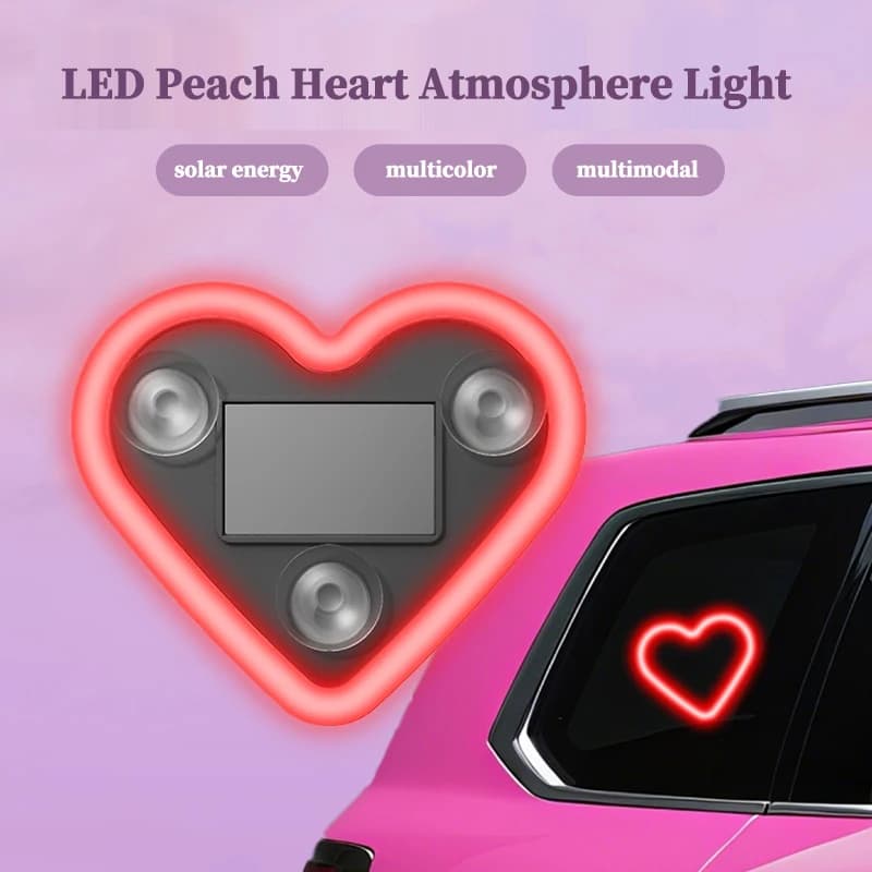 Luce LED Solare a Forma di Cuore per Finestrino Triangolare dell'Auto, Illuminazione Decorativa per Interni, Luce d'Atmosfera per Lunotto Posteriore