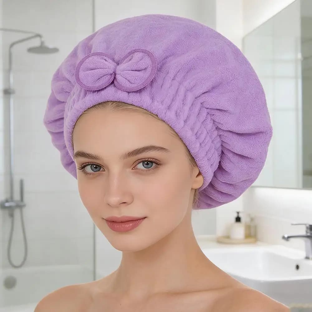Women's hair towel with bow, thick coral sponge, absorbent and quick drying, for bathroom and home