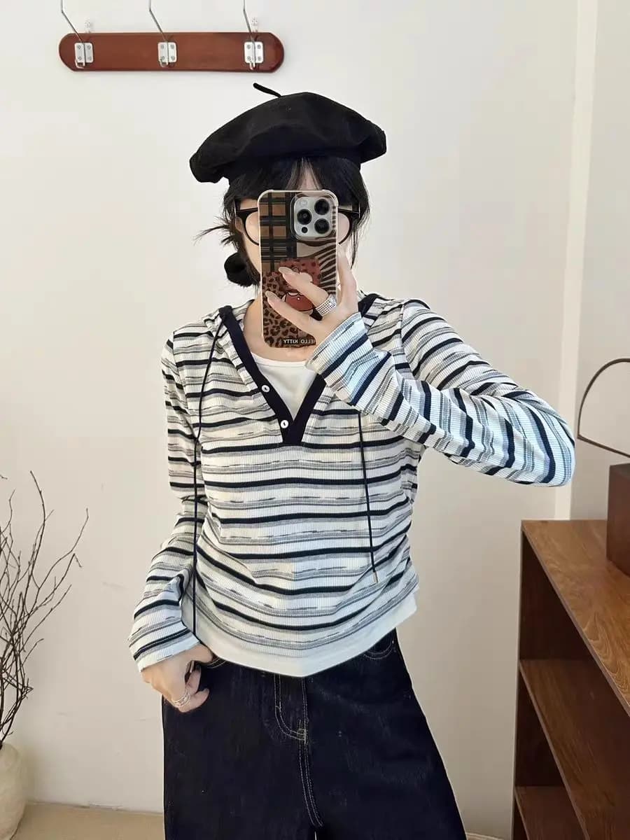 Slim Fit Long Sleeve Hoodie T-Shirt Women's Base Shirt Spring Atmosphere Sense New Arrival Commute Style Creative Pattern