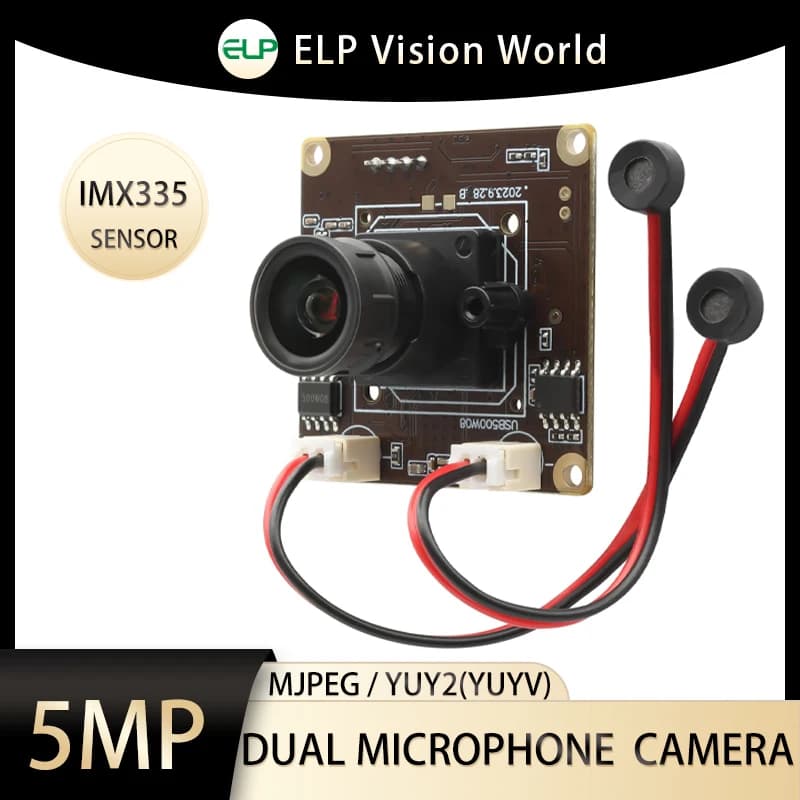 5 MP USB ELP Camera with Dual Microphone CMOS Sony IMX335 Webcam 1944P 30FPS USB Camera Module for VR facial recognition streaming