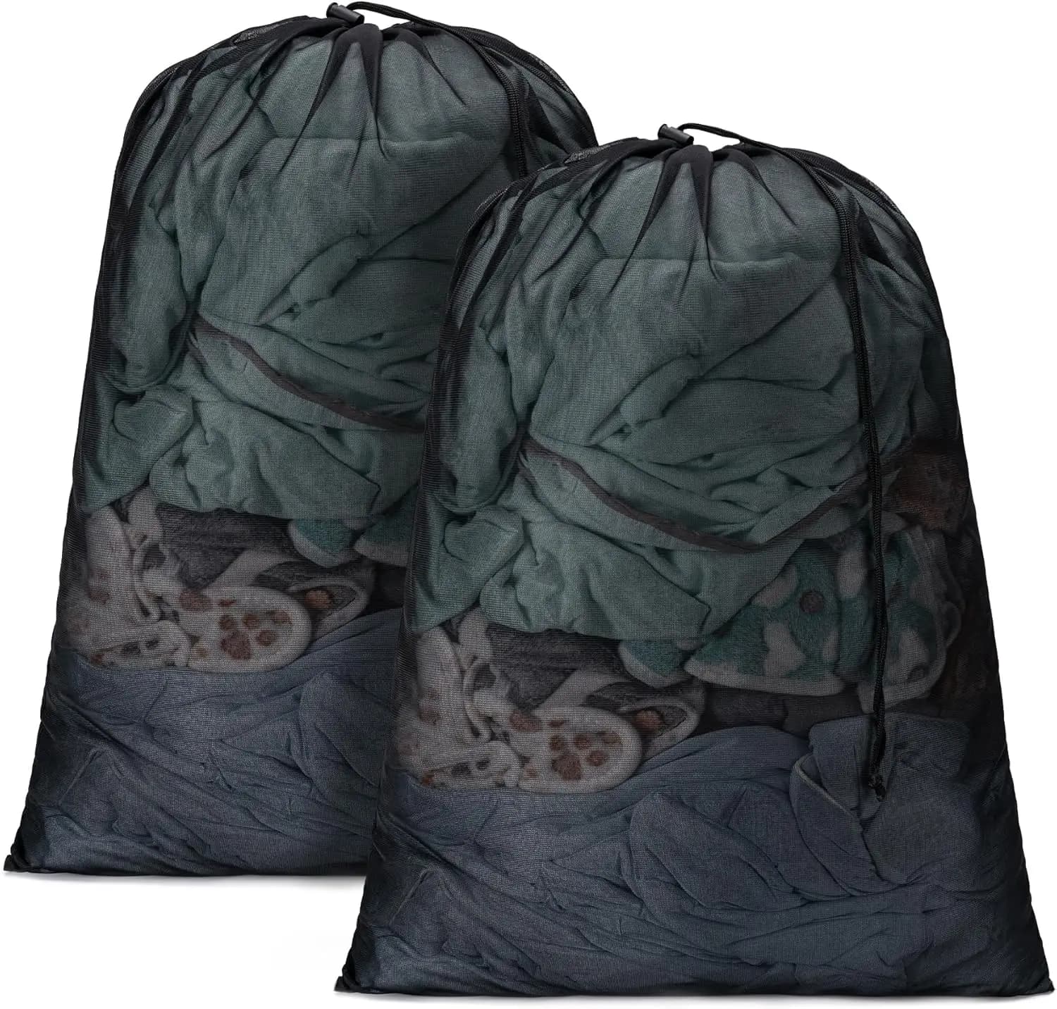 Pack of 2 large mesh linen bags, closure with coulisse, washing machine for travel and sports (24x36 inch, black)