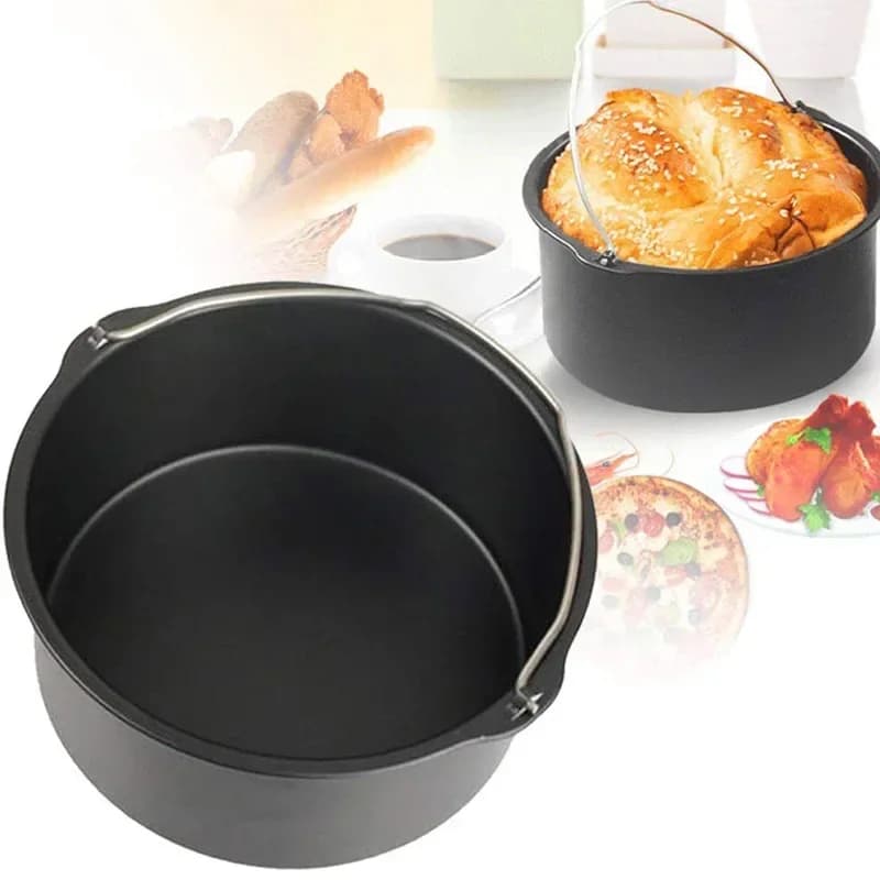 Stampo da Forno Antiaderente da 8/7/6 Pollici, Vassoio Rotondo per Friggitrice ad Aria, Cestello per Pizza e Torte, Accessorio da Cucina e Bar