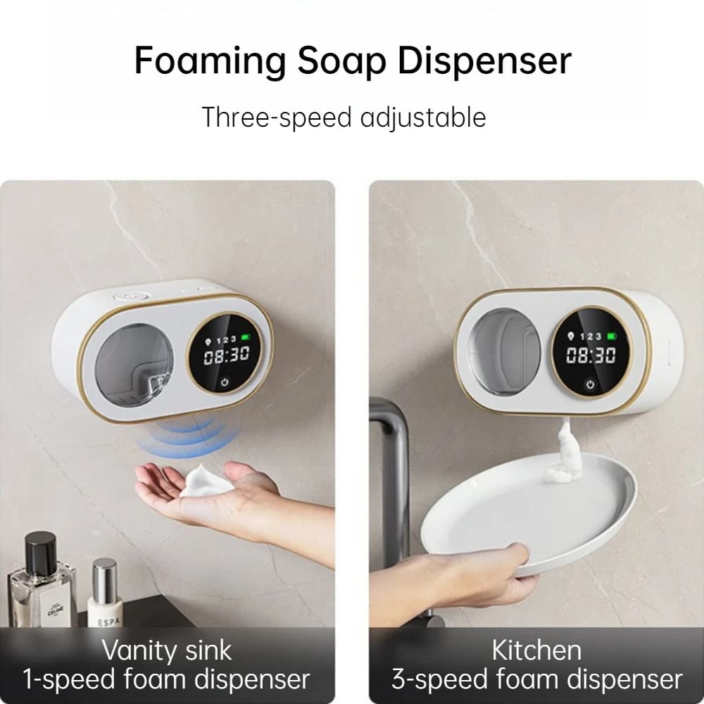 Dispenser di Sapone Automatico Intelligente con Schermo LED, Ricaricabile USB 3000mAh, Erogatore Senza Contatto a Induzione Automatica da Parete