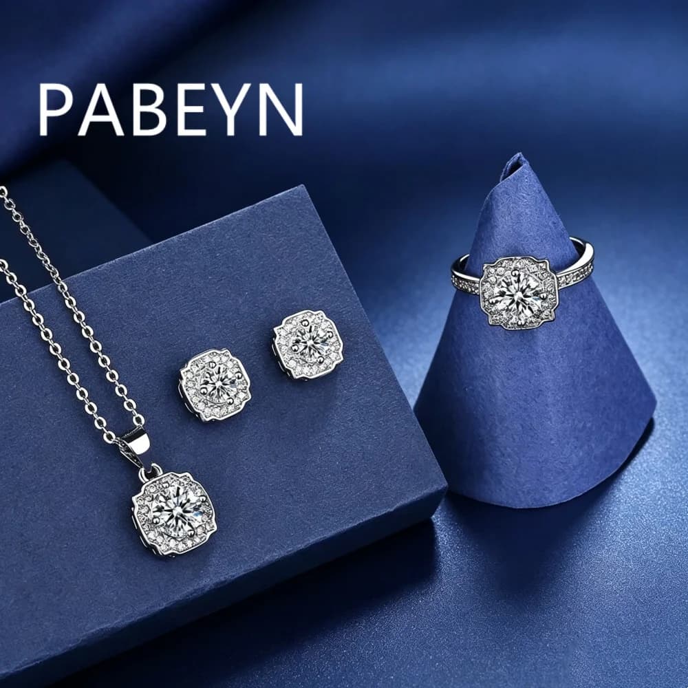 925 Sterling Silver Fashion Light Luxury Petal Styling Zircon Necklace Earrings Ring Set Birthday Party Anniversary Gift