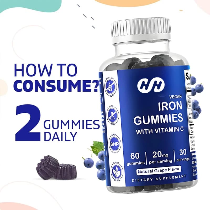 Vitamin C and iron supplement for men and women - 20 milligrams, 60 vegetarian gums