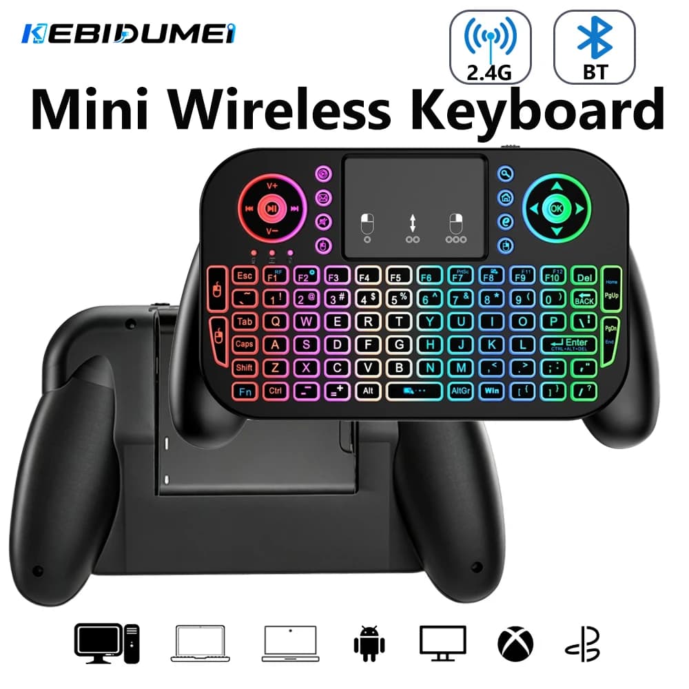 KEBIDUMEI Mini Wireless Keyboard Bluetooth 2.4G Dual Mode Keyboard RGB Backlit Air Mouse Remote Control Touchpad for PC TV Box