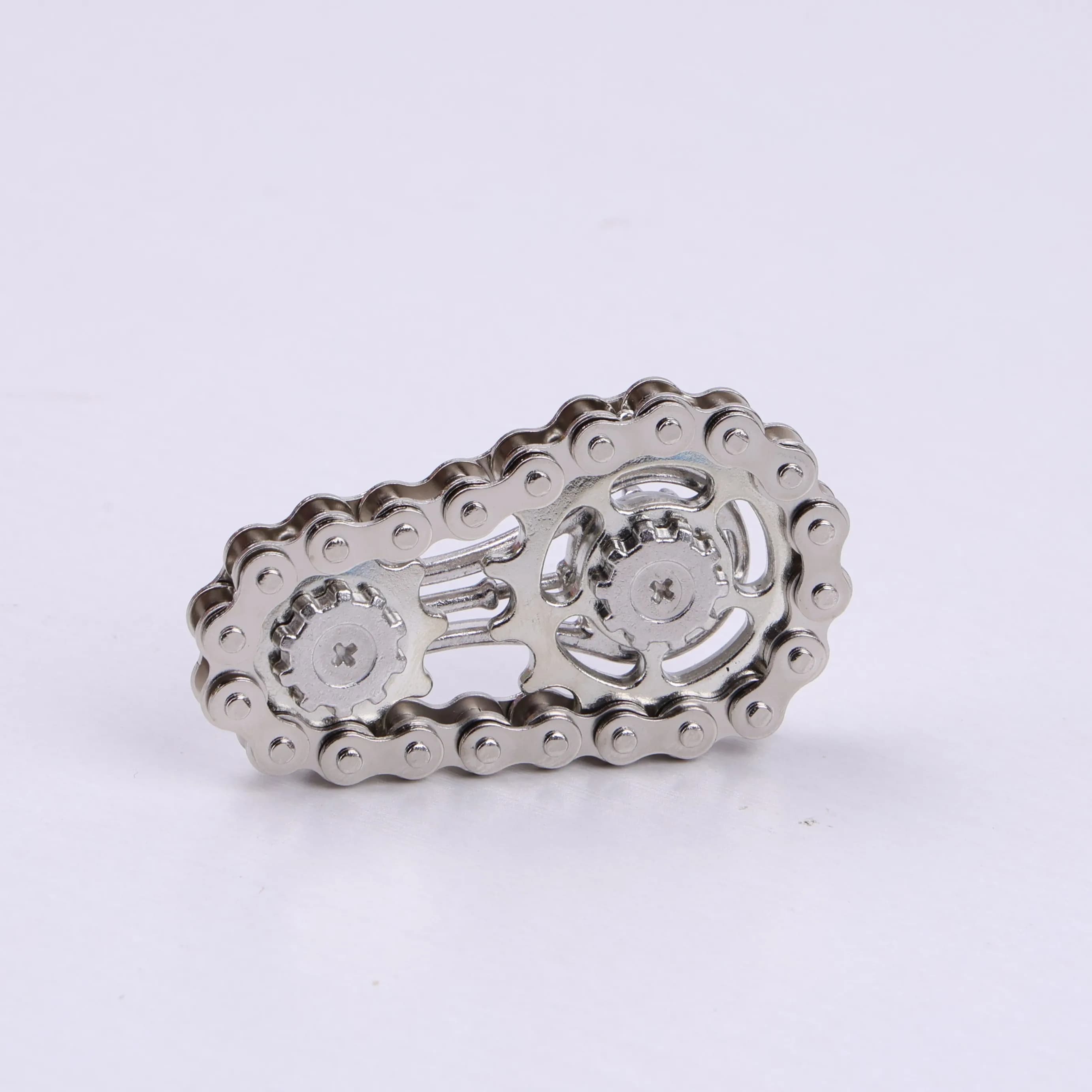 Stainless steel bike chain gear fidget spinner, silent smooth spinning, portable pocket EDC decompression toy, relieve anxiety