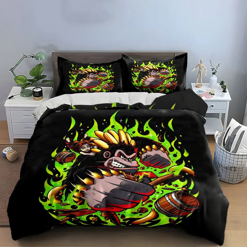 Set di decorazioni artistiche con gorilla dei cartoni animati, set di biancheria da letto morbido e confortevole, include 1 copripiumino e 2 federe, regalo