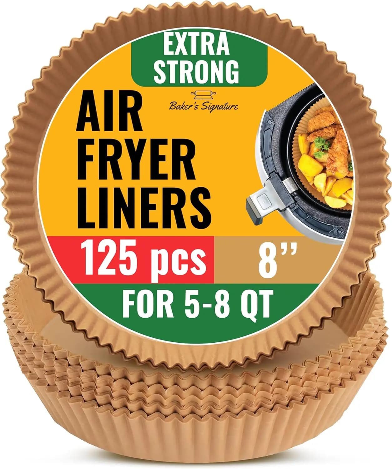 125 Pieces of Round Covers Disposable for Air Fryer, Anti-Agents and Oil Resistant for Easy Cleaning, Suitable for Cestelli and Supplies from 5-8 Quarts