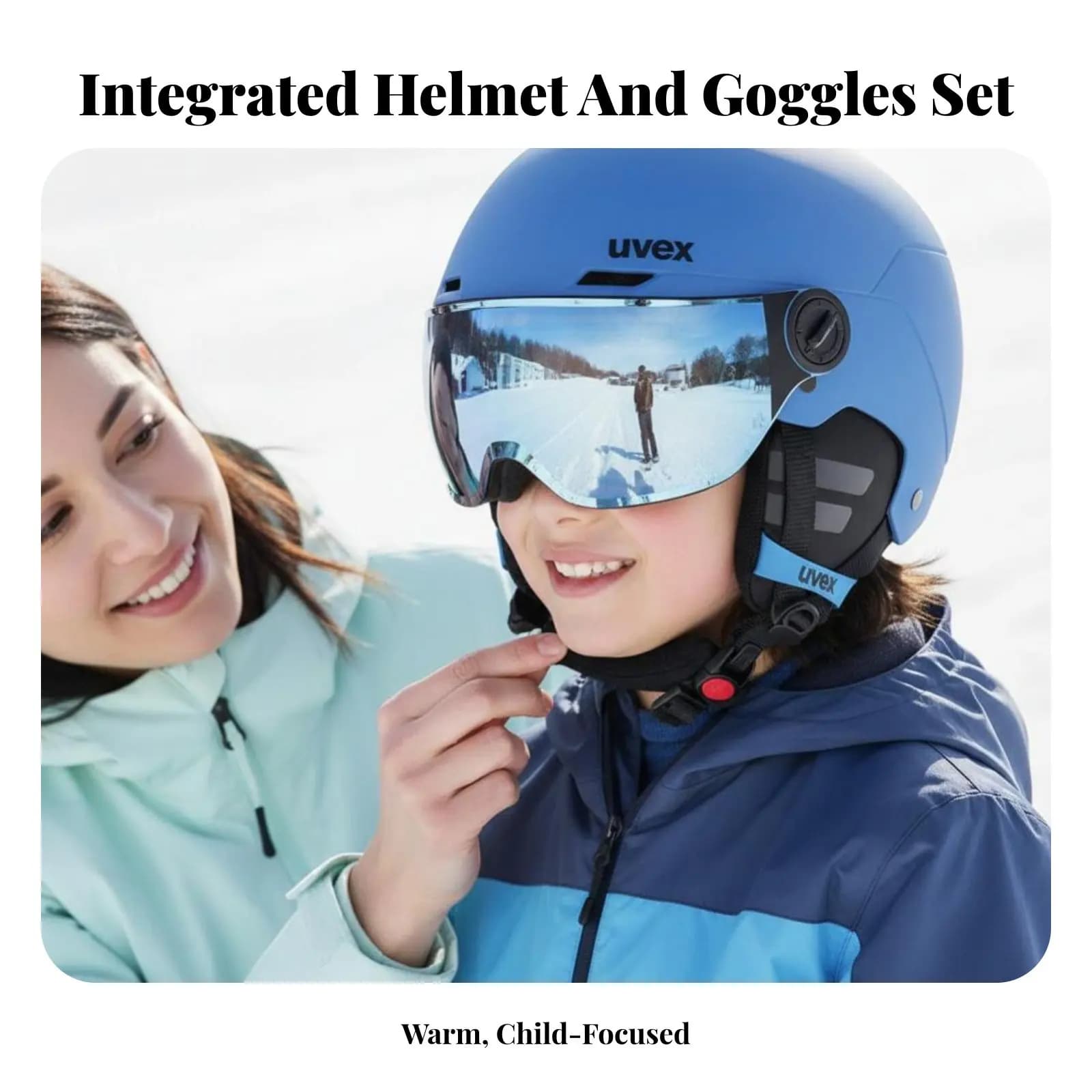 Set Casco da Sci per Bambini, Casco Integrato con Occhiali Antiappannamento, Caldo, Protezione dagli Impatti, Regolabile, Blu Navy