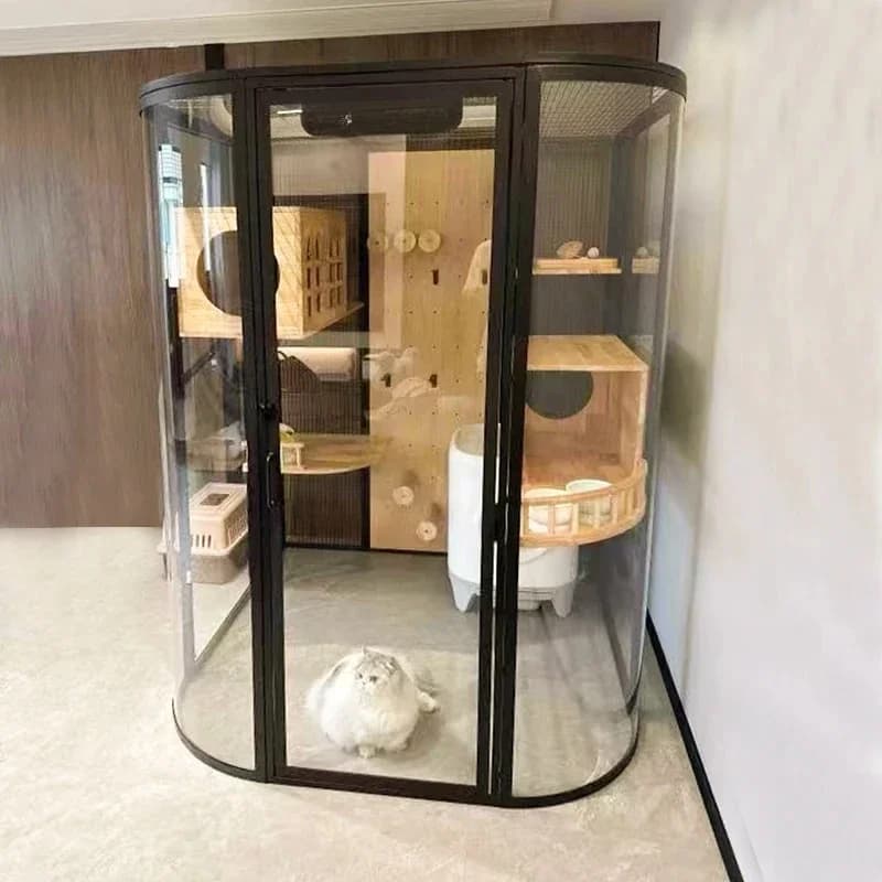 Una villa panoramica per gatti in vetro, ampio spazio libero, lettiera completamente automatica, gabbia per gatti