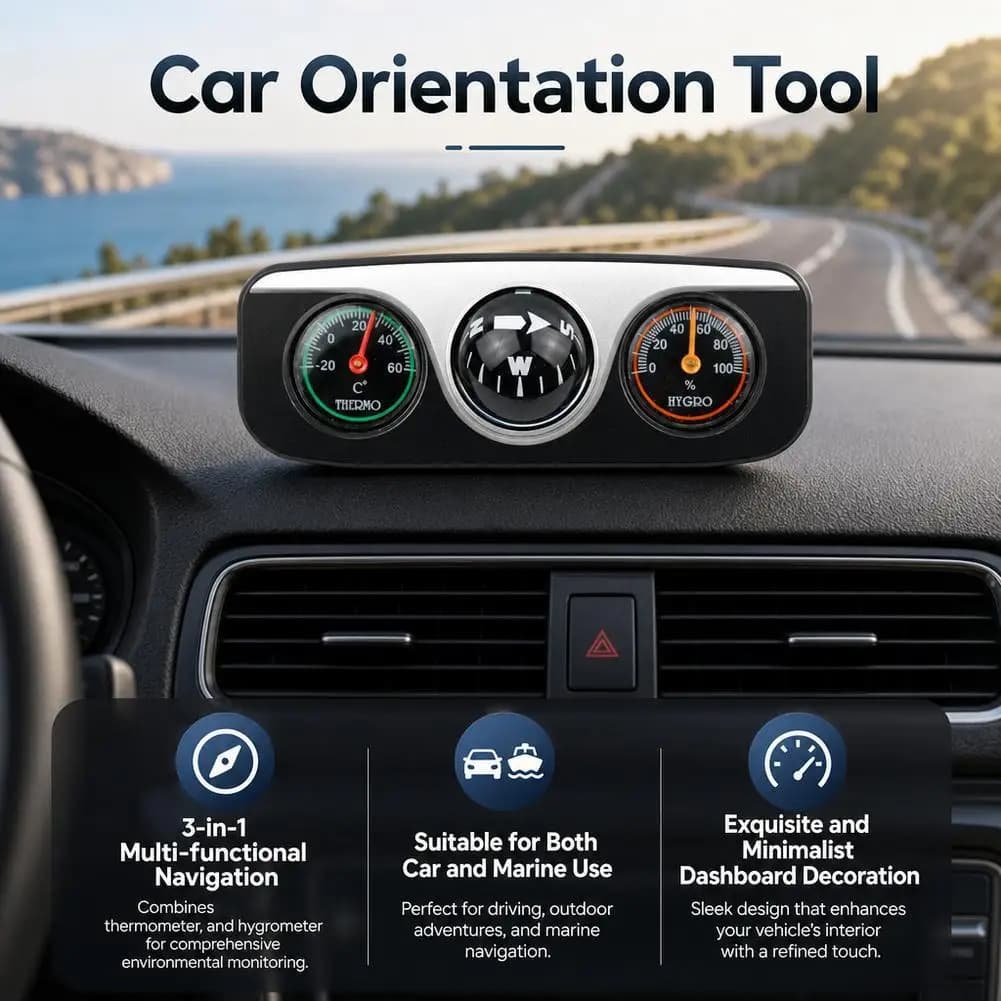3 In 1 Car Compass Thermometer Hygrometer Dashboard Mount Ball Navigation Guide For Auto Truck Boat Marine Accessories
