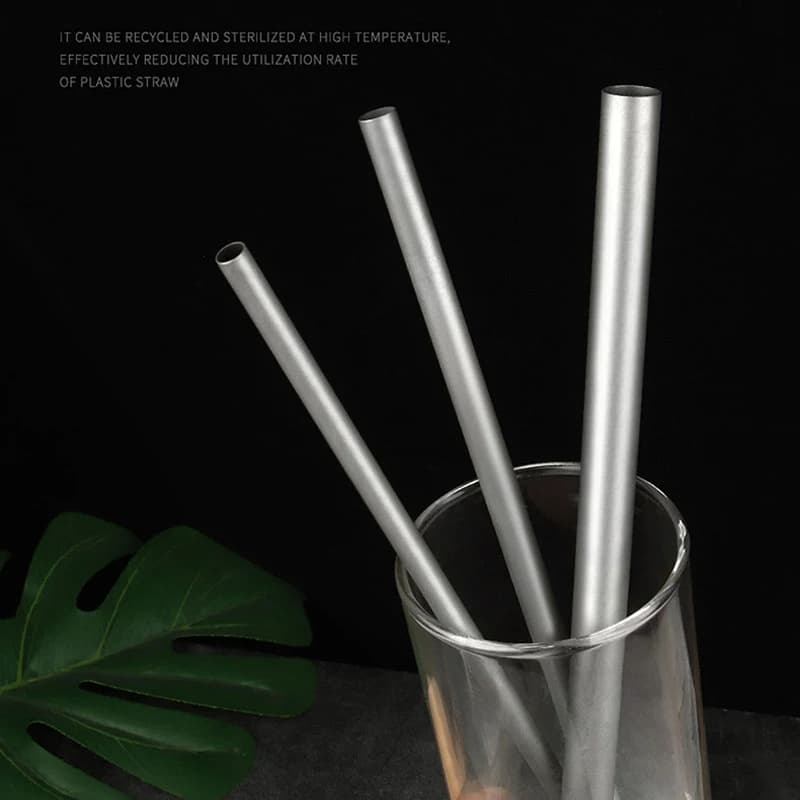 Reusable Pure Titanium Straight/Bend Straws Sandblasted With Cleaning Brush For Medicine Milk Tea Beverages