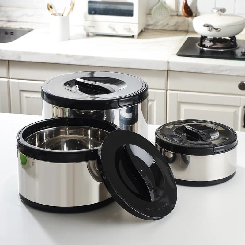 Set di 3 contenitori termici in acciaio inox colorati da 2-4-8 litri con manico, secchiello isolante e doppio contenitore per il pranzo