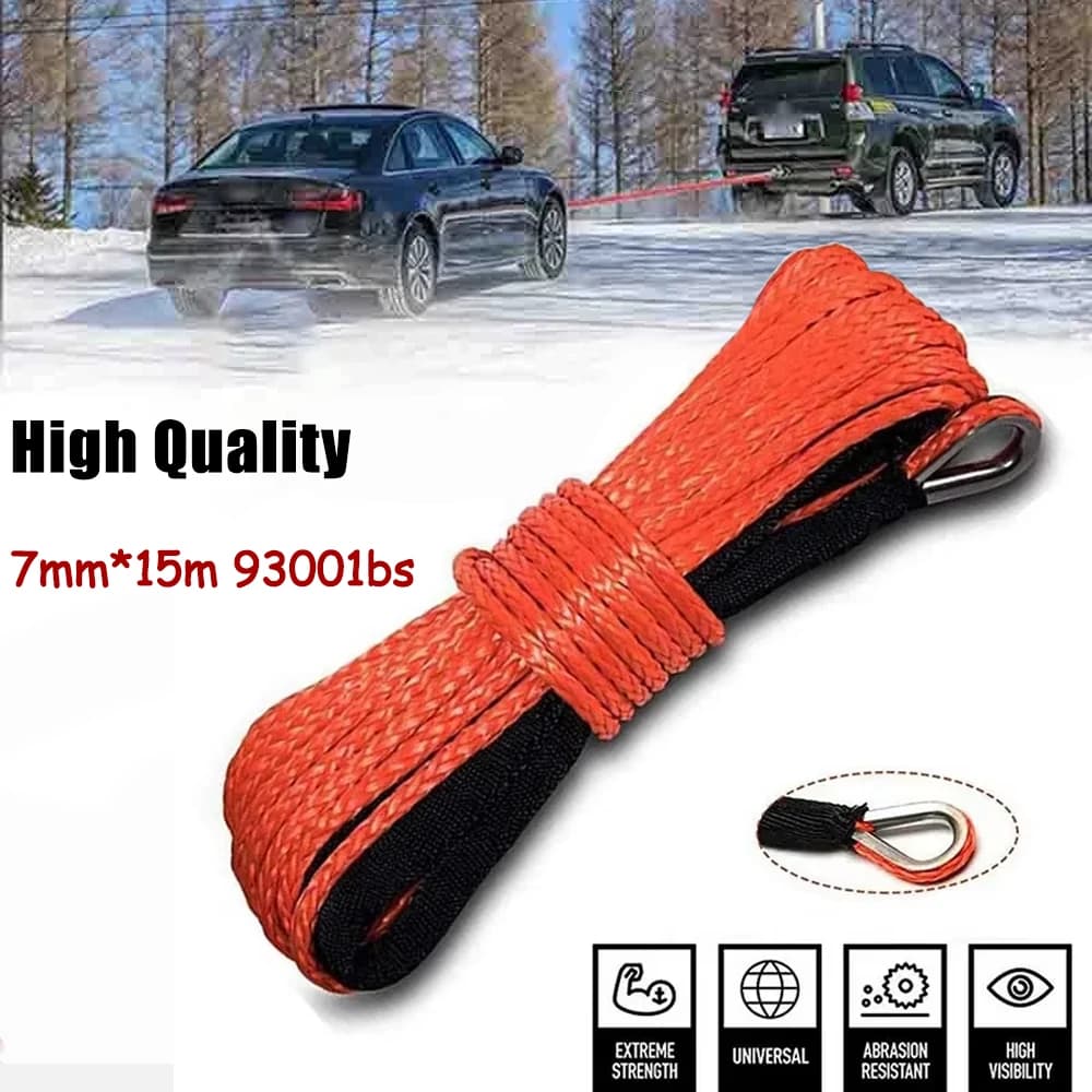 Corda sintetica per cavo per verricello da 7 mm x 15 m 9300 libbre con manicotto protettivo nero per sostituzione di emergenza per barche per camion ATV UTV