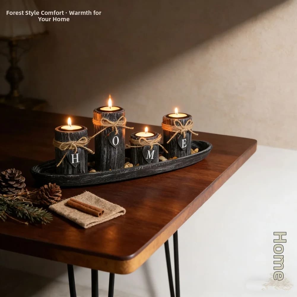 Portacandele in Legno Stile Nordico, Set da 4 Pezzi in MDF Nero a Altezze Variabili per Soggiorno e Ingresso