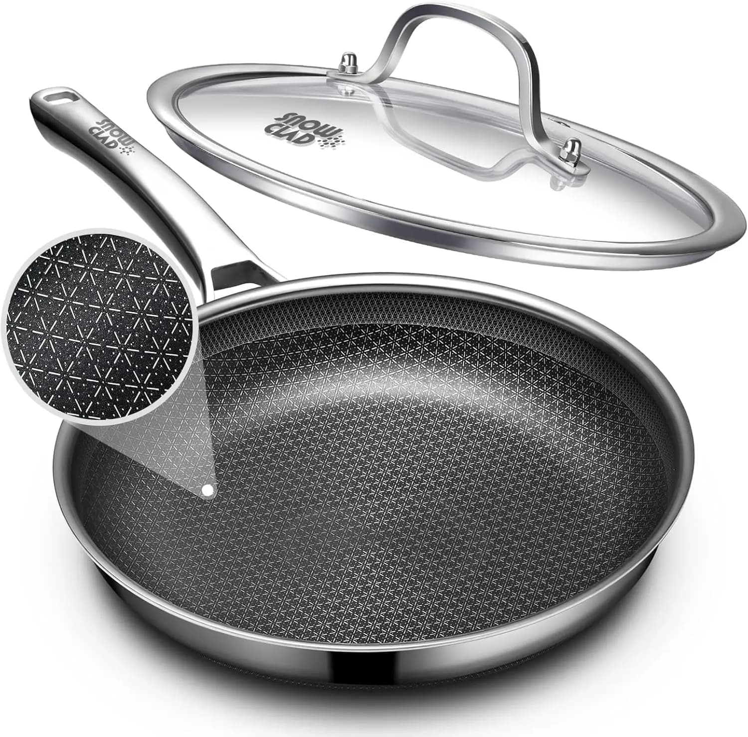 12-inch Anti-adhesive pan with lid, stainless steel Hybrid, dishwasher and oven-fit, without PFOA