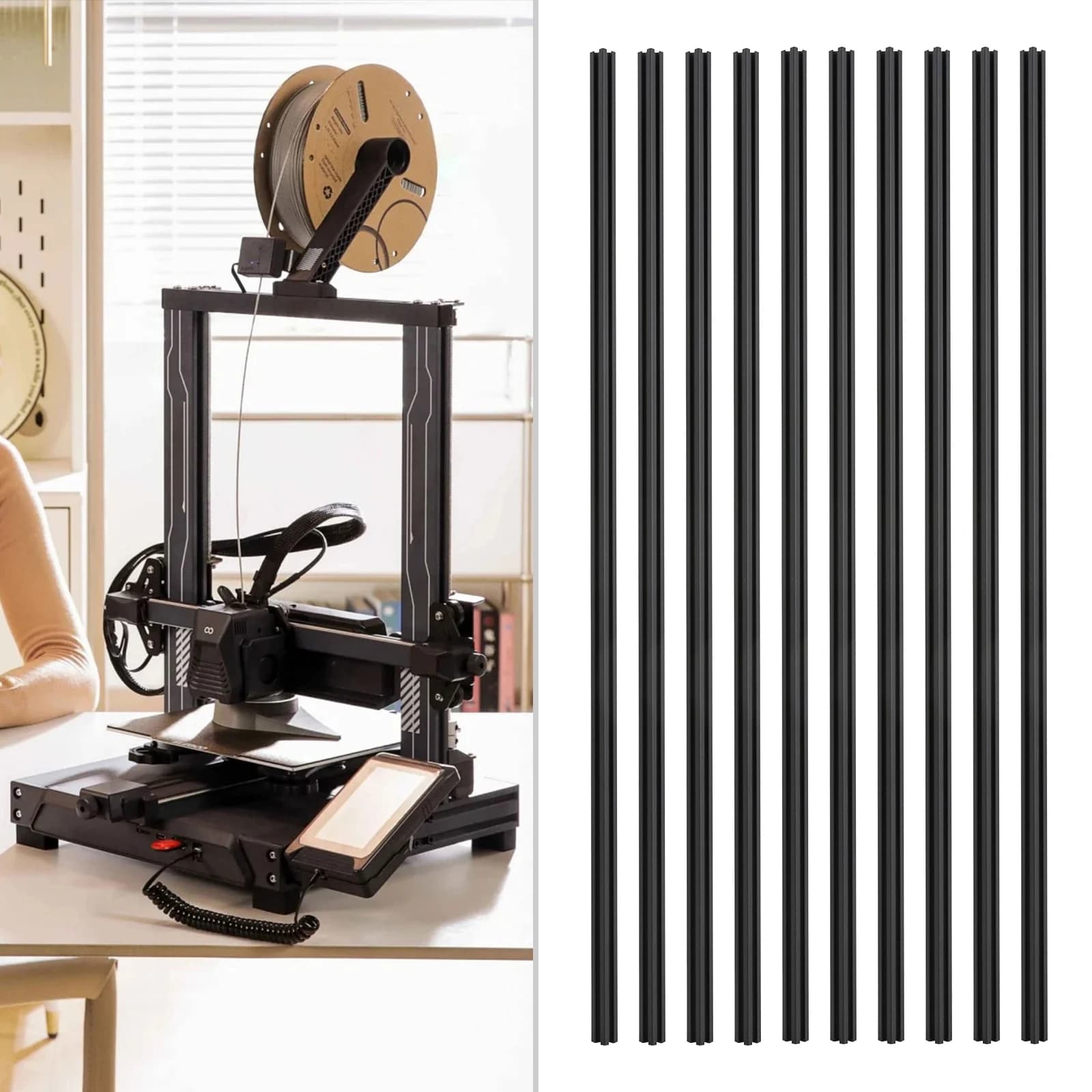 10 Confezioni di Profili in Alluminio Anodizzato Standard con Scanalatura a T 2020, Guida Lineare 20*20*1000mm per Stampanti 3D CNC