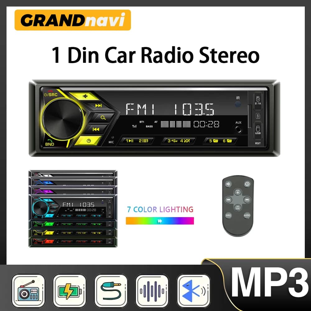 Autoradio 1din Lettore MP3 Lettore stereo per auto Bluetooth digitale Radio FM Audio stereo Musica USB/SD con ingresso AUX nel cruscotto