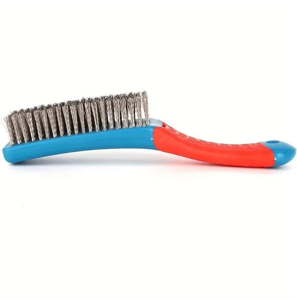 Spazzola metallica manuale da 1 pezzo: setole in acciaio inossidabile, manico ergonomico in plastica per la rimozione della ruggine e delle scorie di saldatura