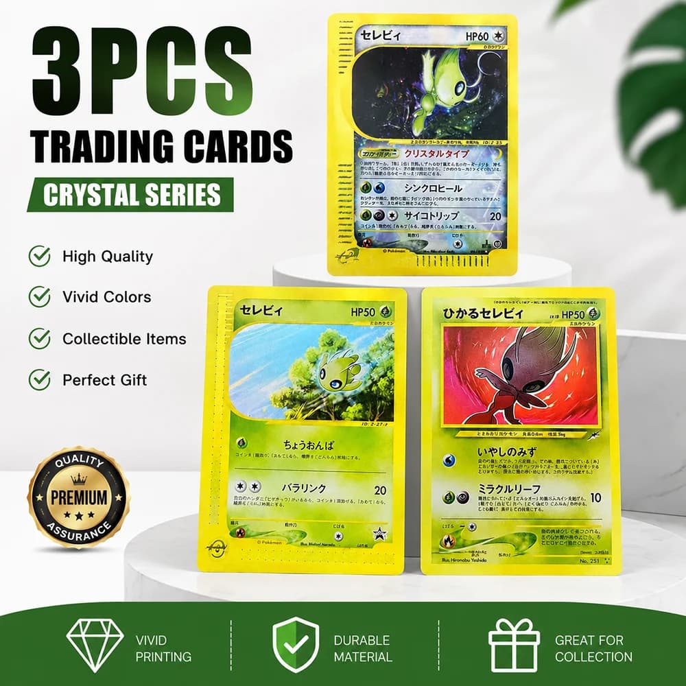 Anime PTCG Celebi Shiny Style Trading Card Collection Set Gold Foil Rare Holo Fan Display Cards Gift for Collectors Kids
