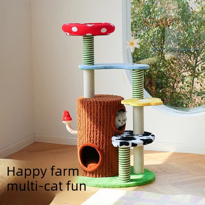 Fantasy Farm Tiragraffi per Gatti con Struttura da Arrampicata, Cuccia e Piattaforma di Salto Universale Integrata, Accessori per Gatti