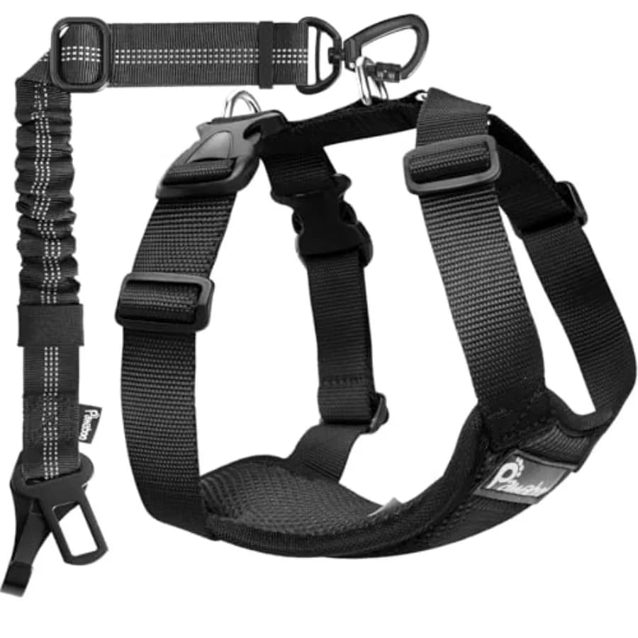 Cintura di Sicurezza per Cani da Auto, Imbracatura per Cani con Doppia Clip, Gilet Regolabile e Traspirante per Animali Domestici e Guinzaglio di Sicurezza per Cani