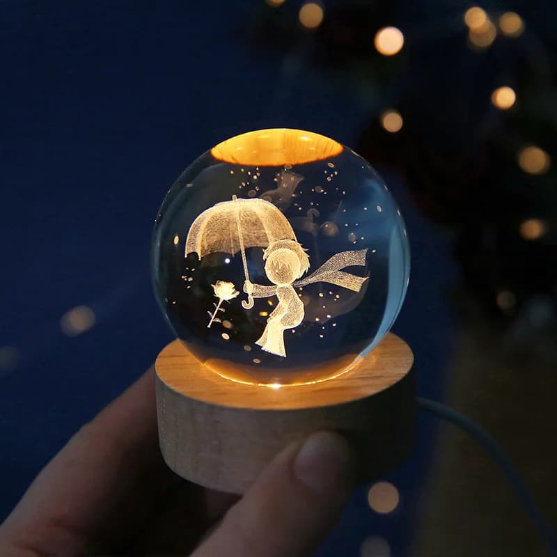 Crystal Ball Night Light Birthday Gift Engraved To Laser Glass Ball Home Desktop Decoration With Wooden USB Base