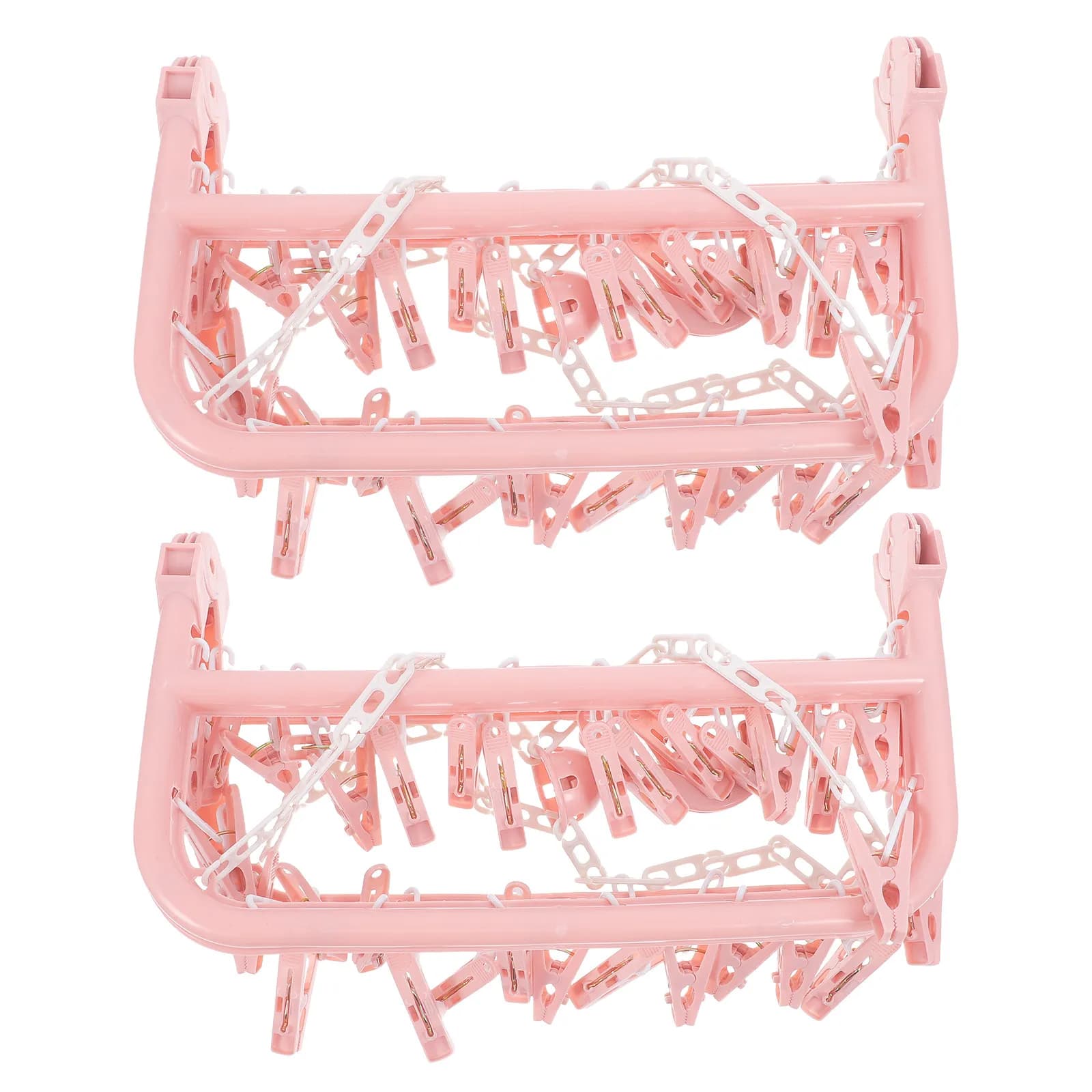 Set di 2 Stendibiancheria Pieghevoli con 32 Clip e Gancio Rotante per Asciugare Efficiente Calzini e Biancheria Intima